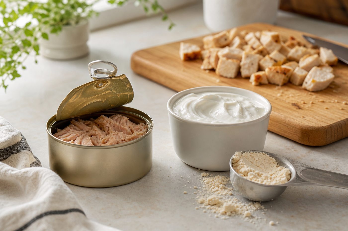 Белковые продукты для перекусов на кухне